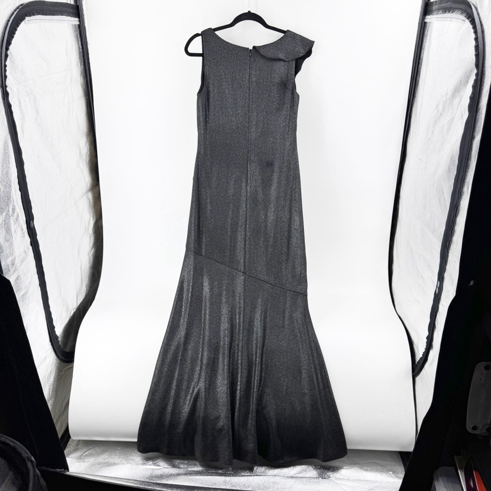 ✅ Lauren Ralph Lauren GREY/BLACK MAXI Metallic Ruffle-Trim Gown. Size 4 WEDDING - Picture 8 of 9